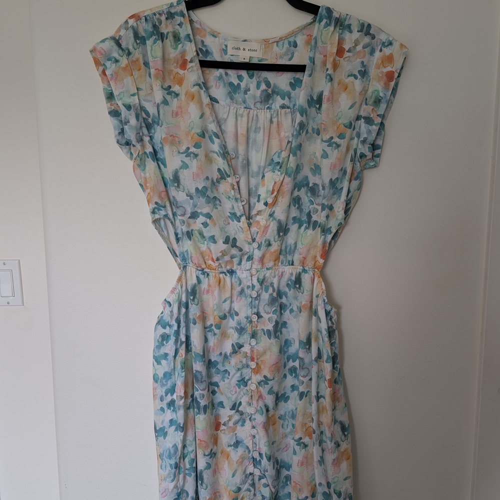 Cloth & Stone Blue and Orange Midi Dress